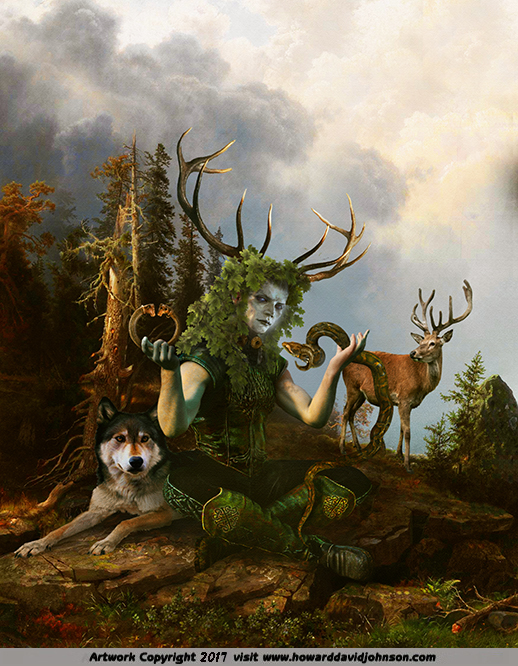cernunnos horned god painting green man Celtic Mythology Celtic Art