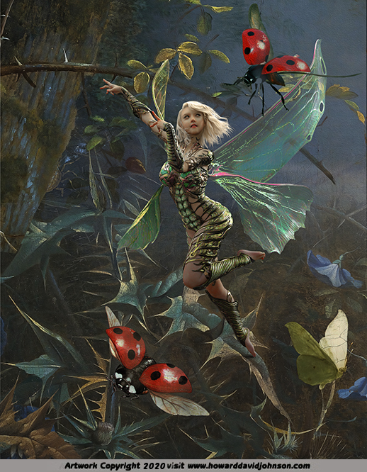 Fairy art cute ladybugs painting faerie sexy pixie