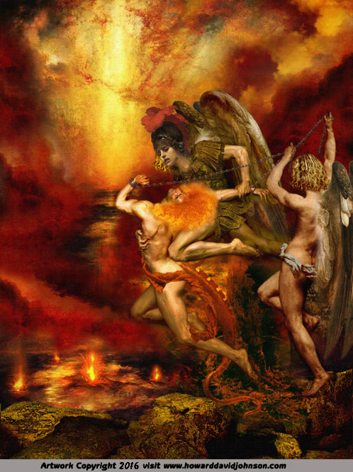 biblical art painting angel devil cast out deliverence lost