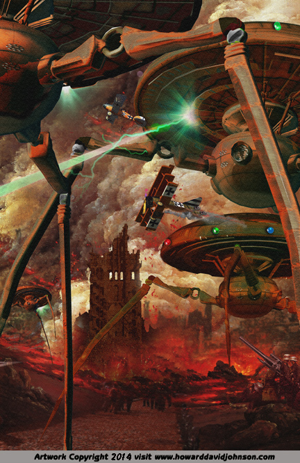 h g wells war of the worlds tripod battle artwork painting illustration