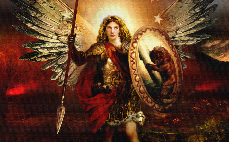 Painting of Archangel Michael Angel Art Bible Revelation shield spear the General LORD's Army guardian angel of Israel