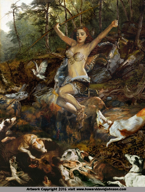 greek goddess hunt huntress hunting dog painitng 