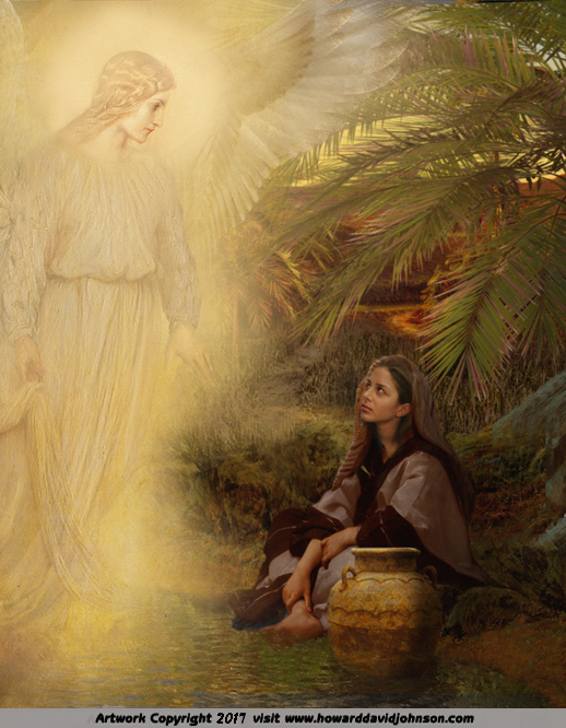 Angel Art Painting of a beautiful angel Hagar mother Ishmael desert wilderness Genesis Bible