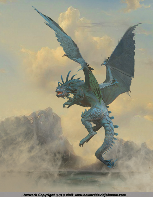 Dragon Art Painting of blue flying dragon 