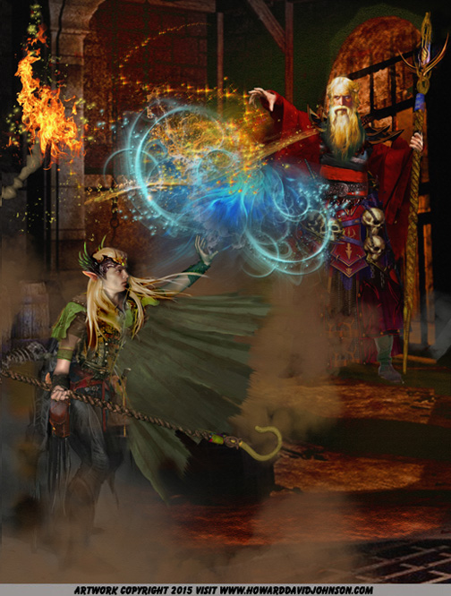 fantasy picture of the dual of the wizards elf mage magical dual 