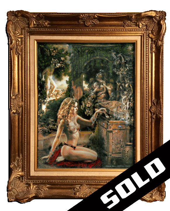 Pandora's Box Hand Painted classical Oil Painting on Canvas Sexy Nude Gir semi-l Naked Lady