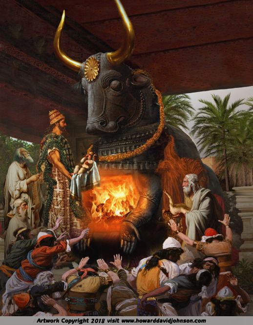 Apostasy of King Solomon painting Molech worship human sacrifice bible art