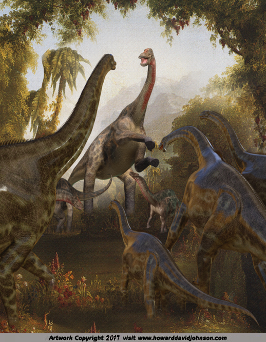 Diplodocus atrlasaurus water hole paleo art dinosaur painting