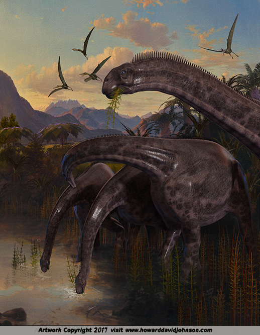 Dinosaur Art Sauropod dinosaurs  Cetiosaurus  painting  herd Jurassic Pterosaur illustration