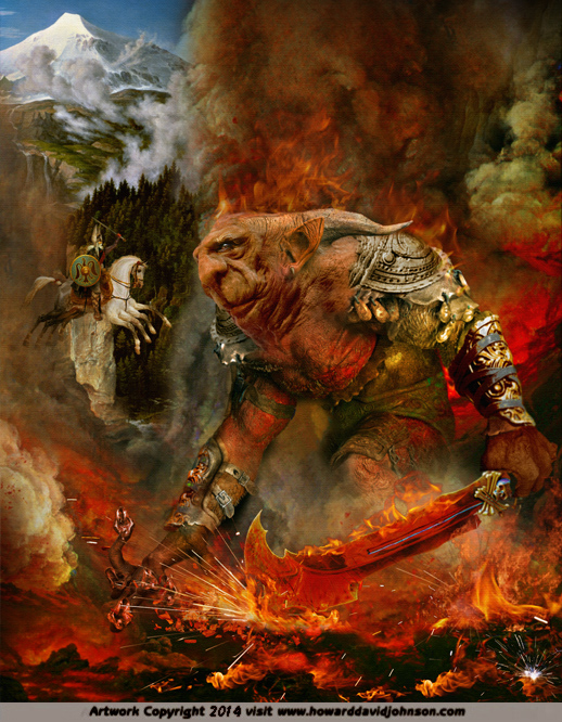 painting of odin fighting Surtur demon king daemon lord
