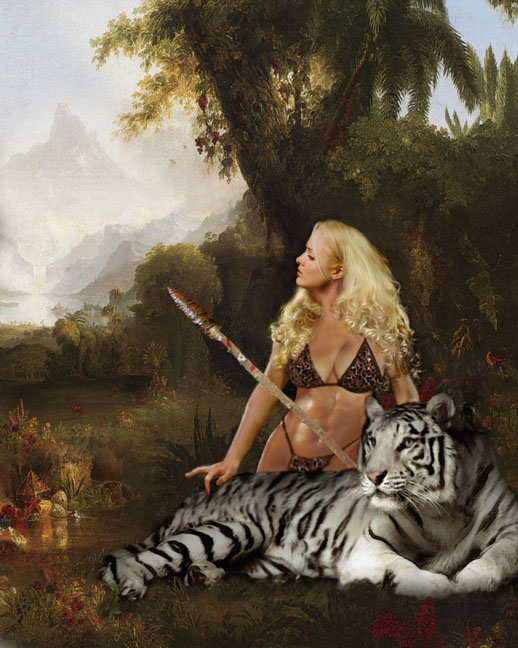 jungle girl albino tiger huntrerss stone age art