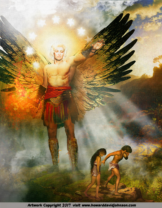 bible art adam eve eden guarden angel cast out
