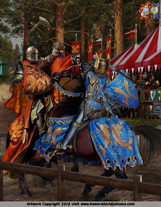 Painting of jousting knights at a tournament art 