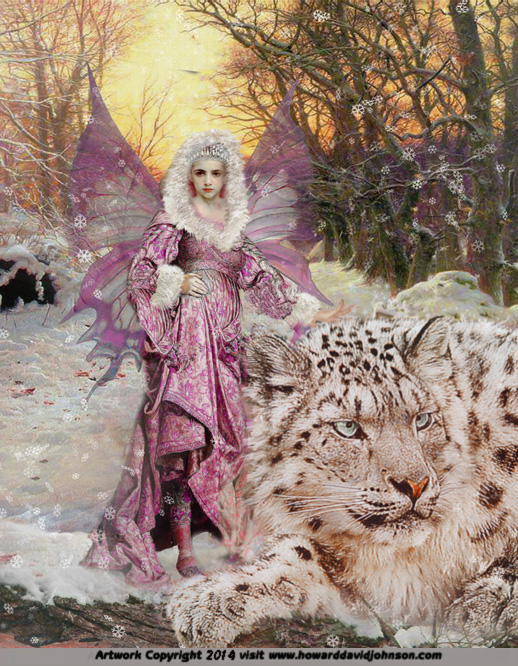 Fairy Princess Snow with Leopard in Winter