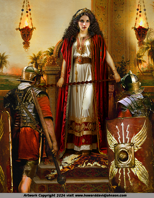  Queen legendary woman warrior Zenobia of Palmyra being arrested by the Romans Pre-Raphaelite art by Howard David Johnson.