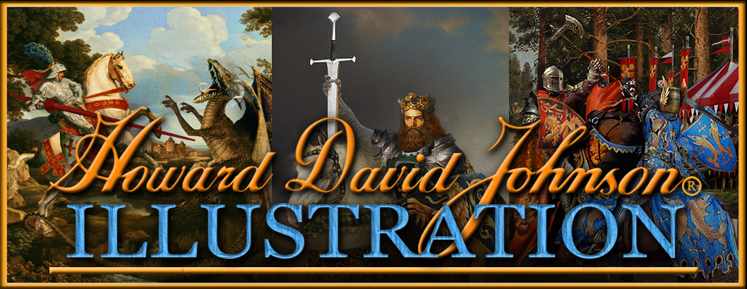 howard david johnson logo graphic with paintings of king arthur
