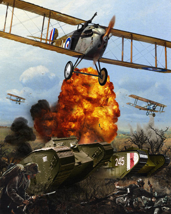 painting world war I 1 great biplain first tank landraider